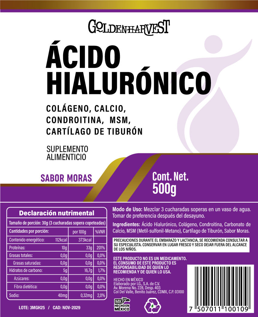 ÁCIDO HILALURÓNICO C/500G MORAS - Imagen 2