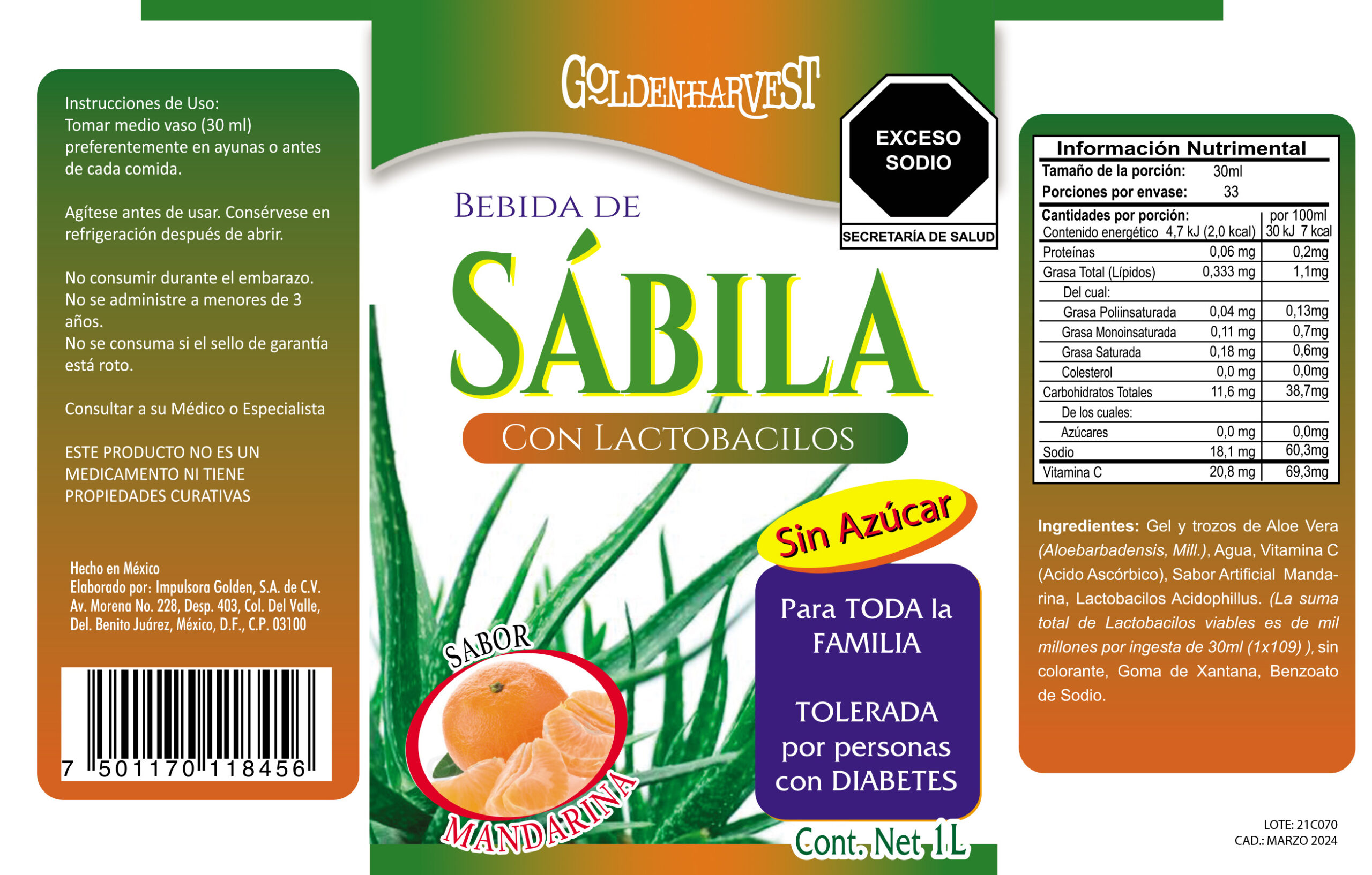ALOE VERA BEBIDA SABOR MANDARINA - Imagen 2